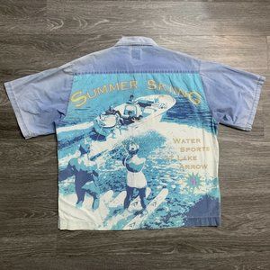 Vintage Gap Camp Revere Loop Collar Summer Skiing Lake Arrow 94 Shirt Sz. XL